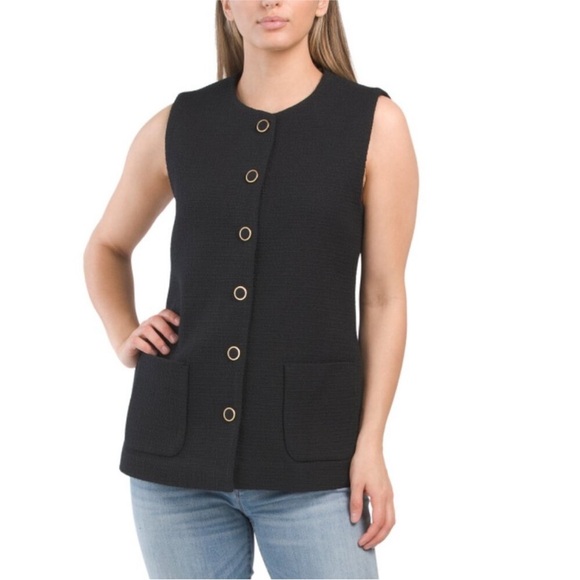 ELIE TAHARI NOIR Sleeveless Button
Front Vest With Pockets NEW - Picture 1 of 5